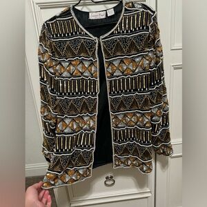 Laurence Kazar New York Vintage Black and Gold Beaded Jacket